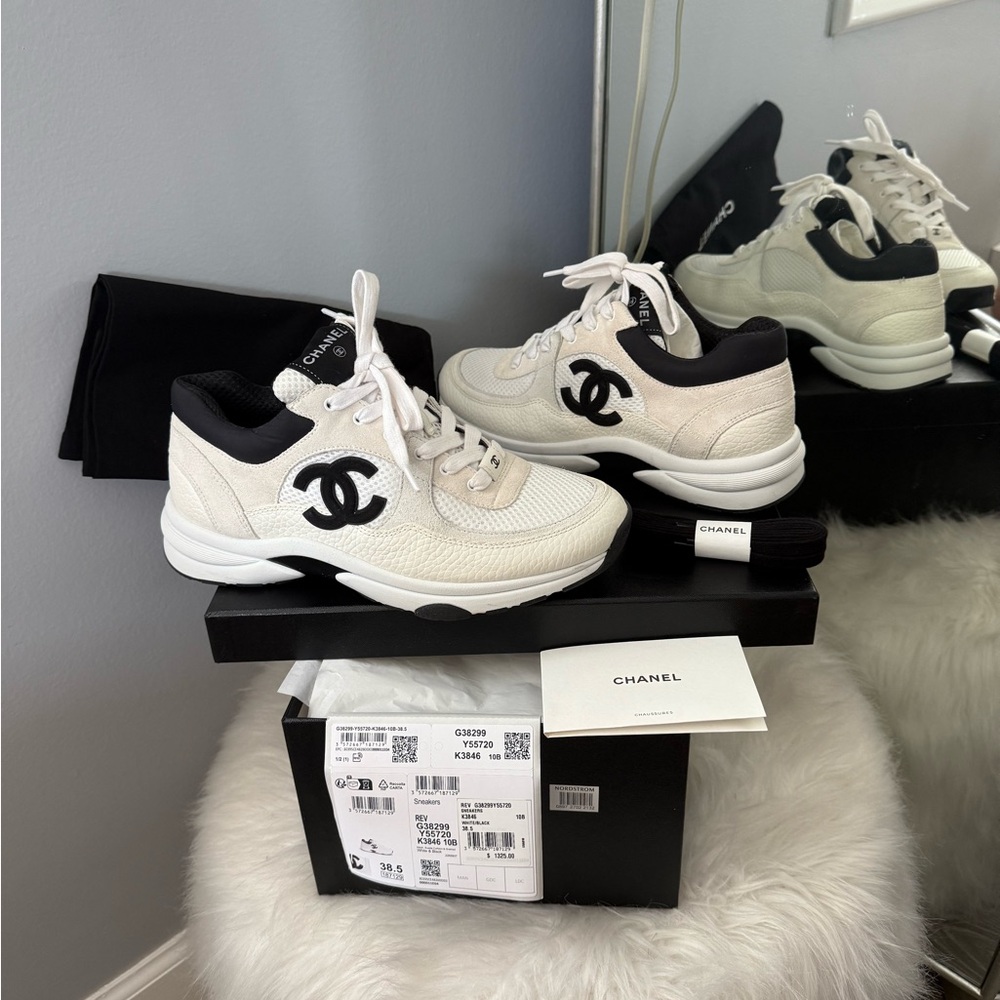 CHANEL Cream and Black Sneakers